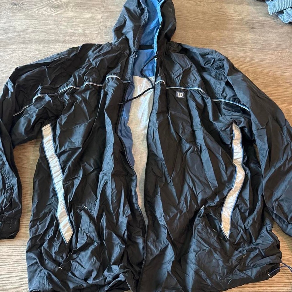 Wilson Vintage Windbreaker‎ Jacket Men's XXL Black Blue Reflective Hooded